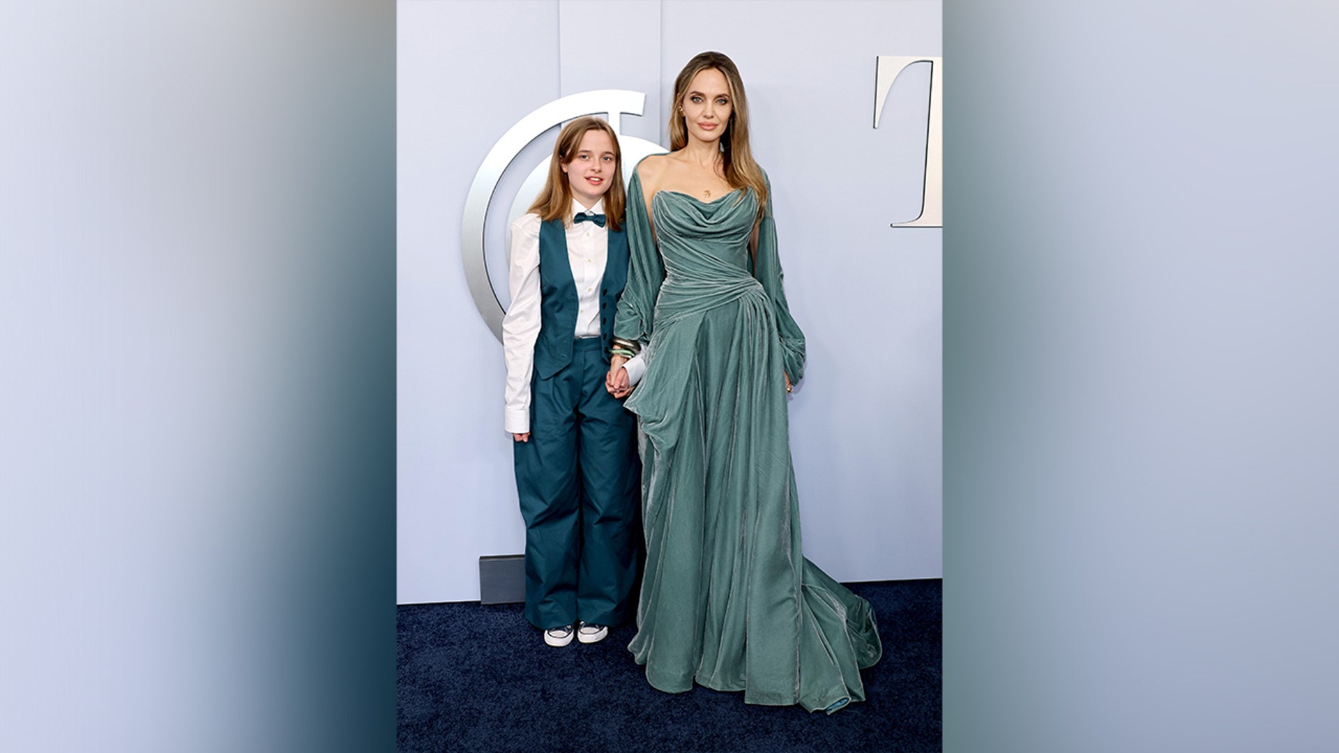 Angelina Jolie and her daughter Vivienne Jolie walked the red carpet in matching teal ensembles at the 2024 Tony Awards, where they walked away as winners.