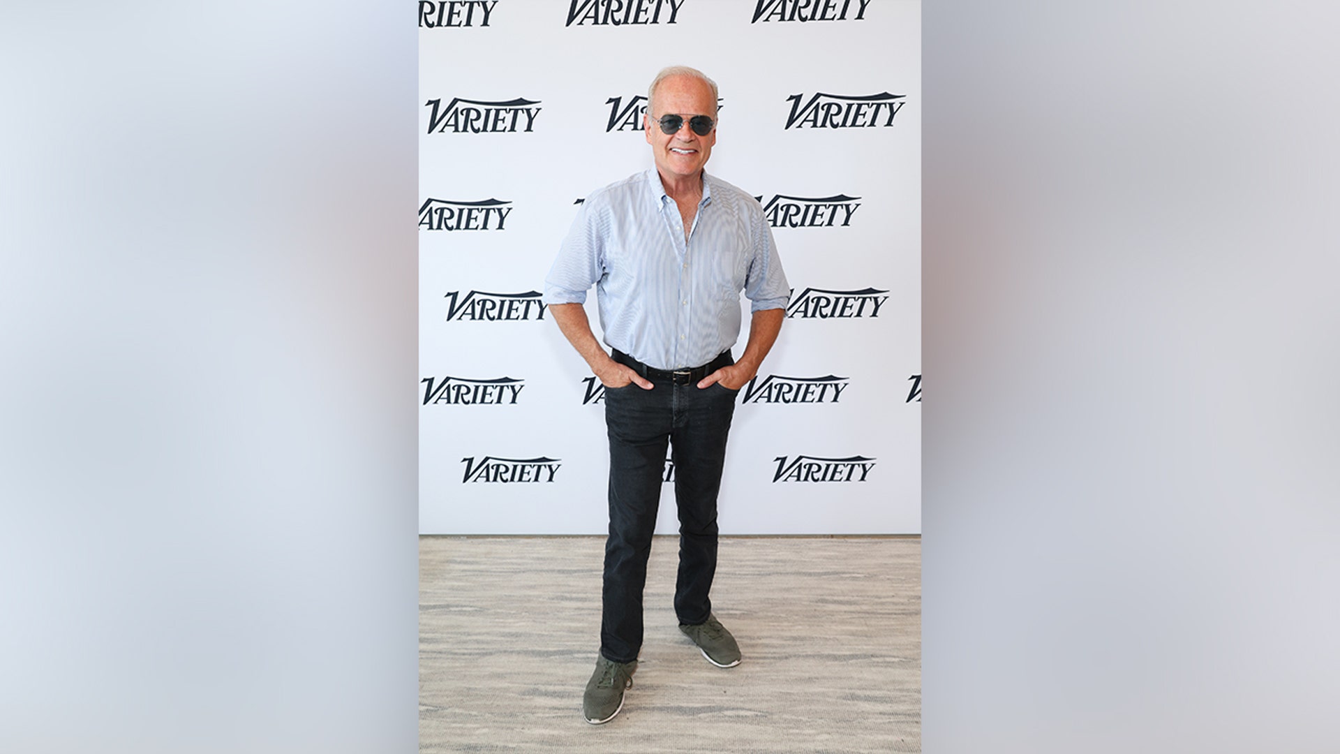 Kelsey Grammer at Variety's TV FYC Fest in a blue striped button up, black slacks and sunglasses.
