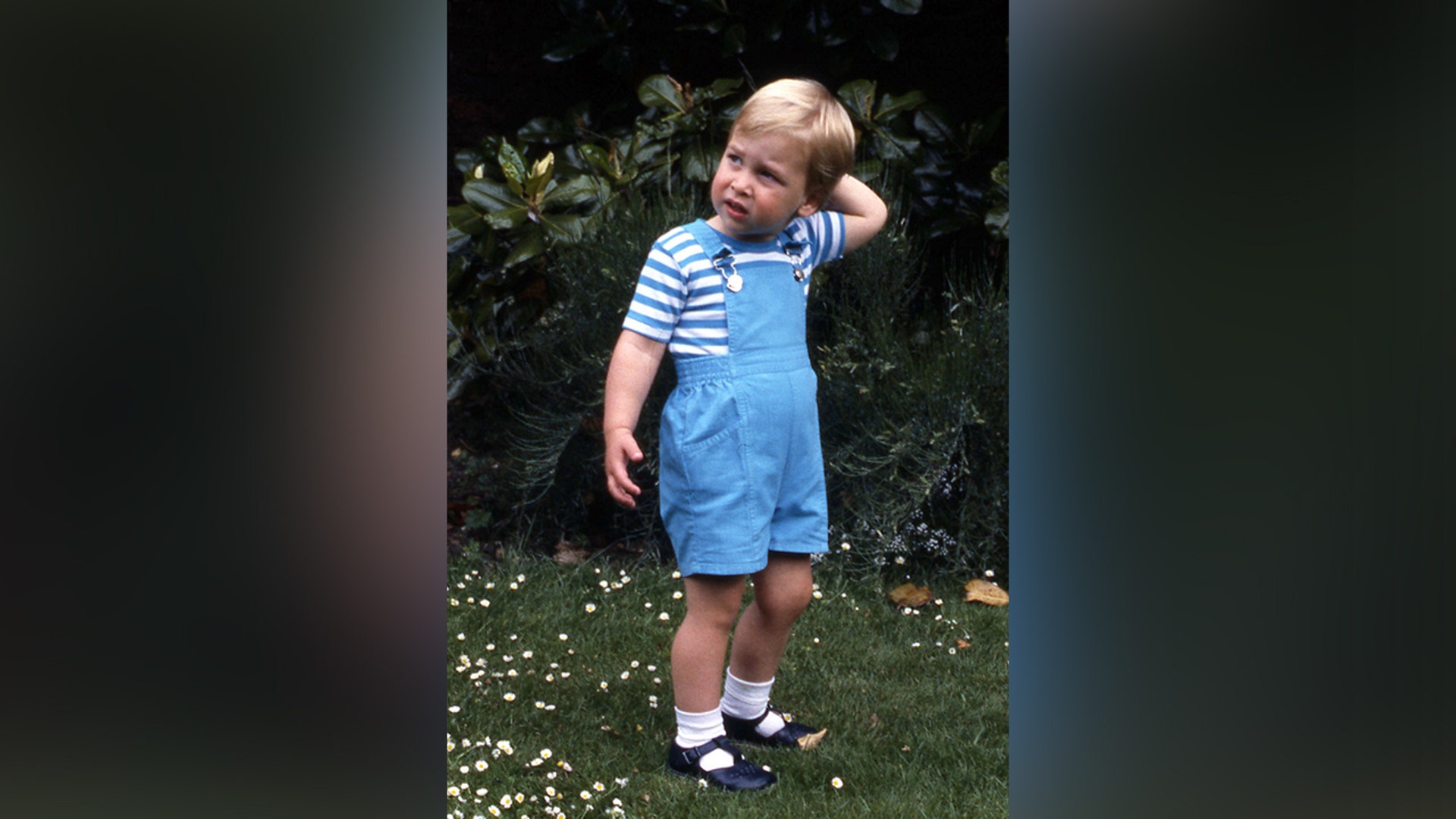 Prince William posed for photos in blue overalls, in honor of his second birthday in June 1984.