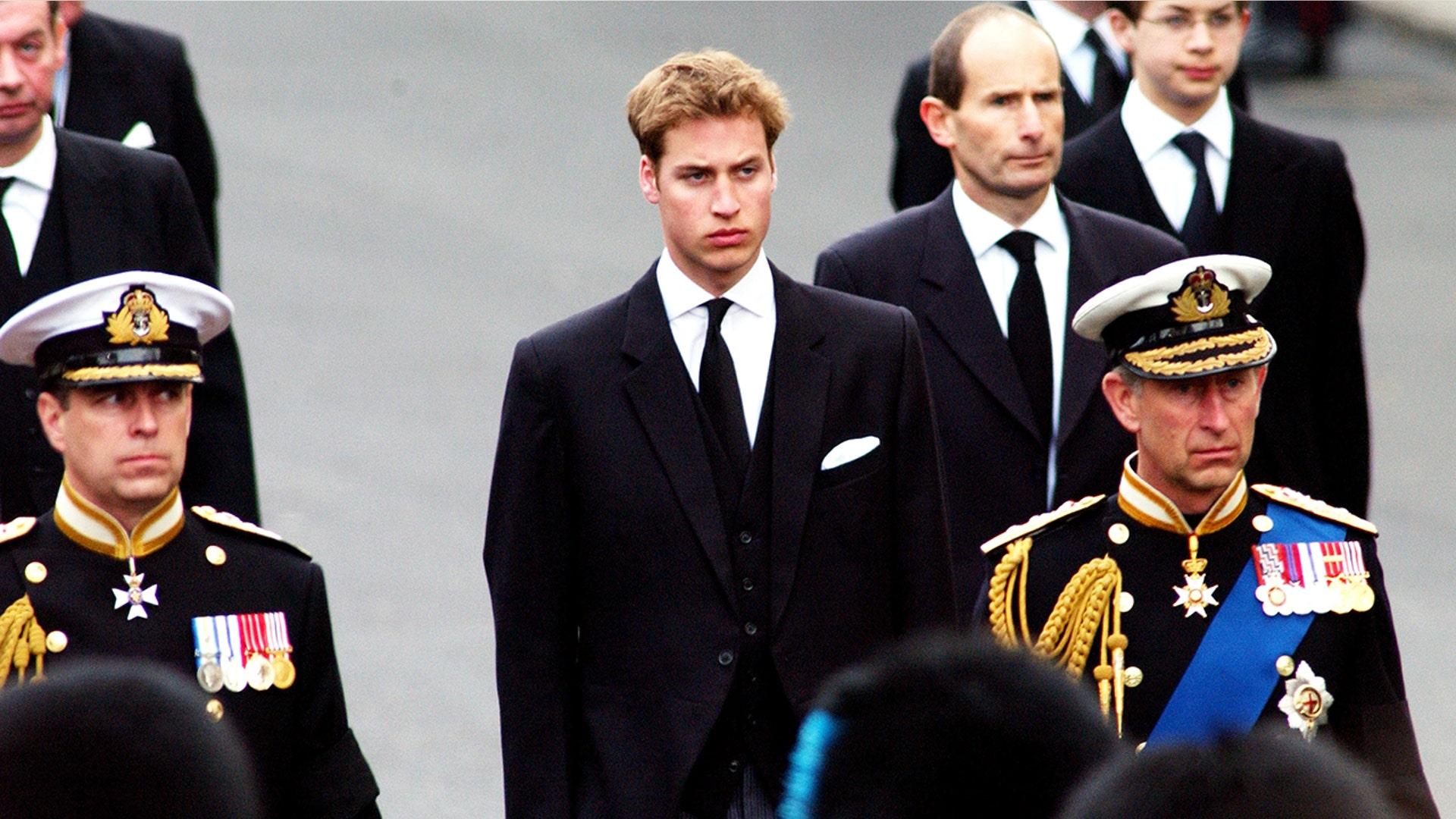 Prince William stood solemnly at the funeral of the Queen Mother, in June 2021.