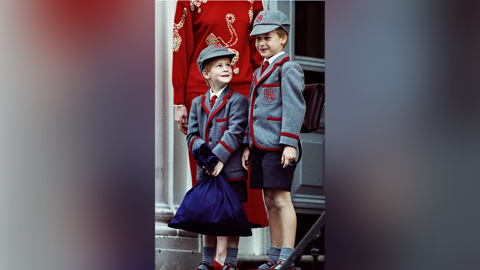 Prince Harry looked up to Prince William, on his first day at Whetherby School, in 1989.