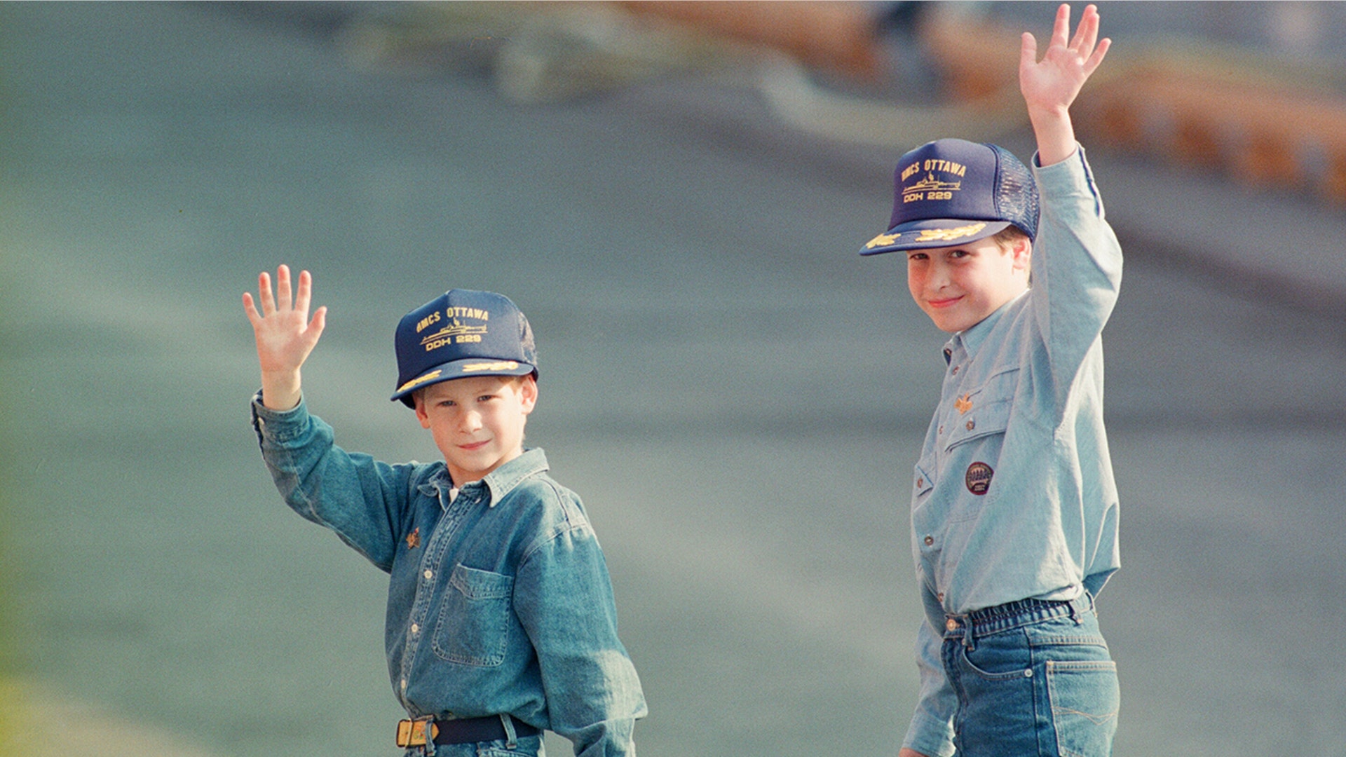 Prince Harry and Prince William waving to fans