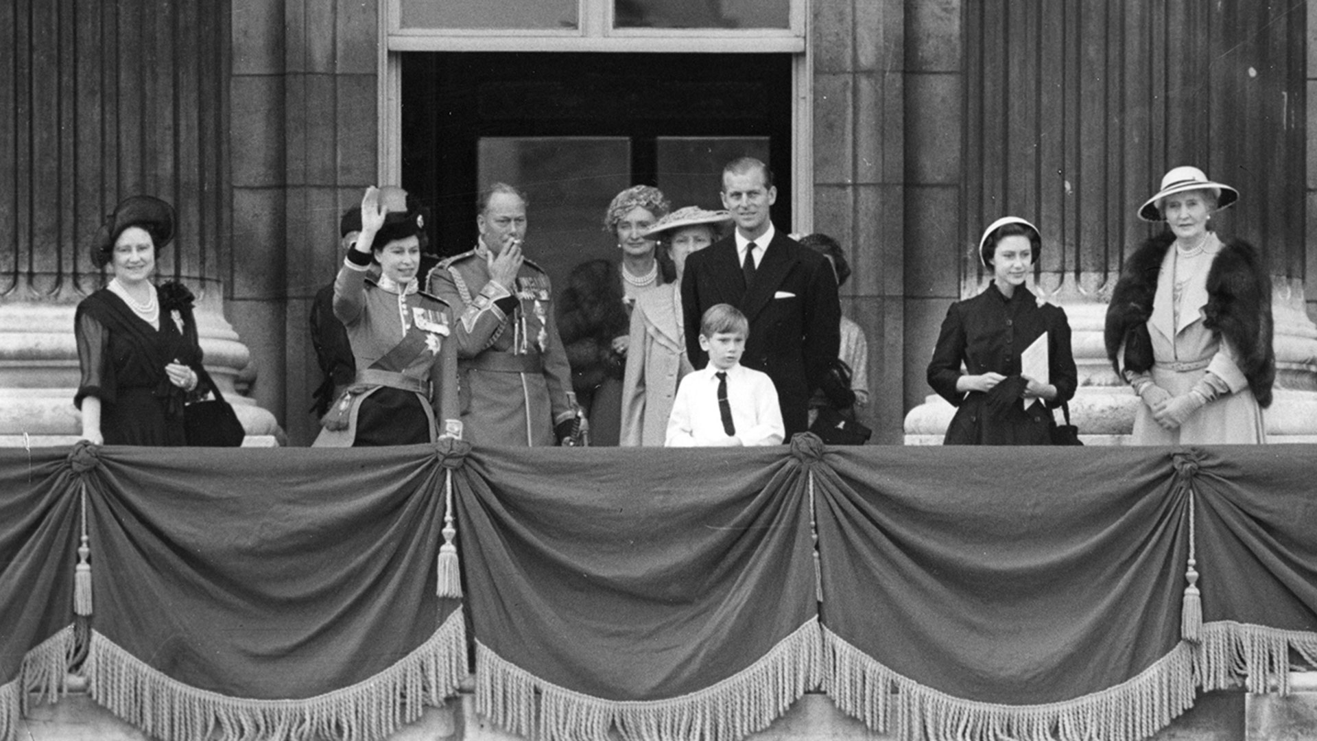 Queen Elizabeth stepped out onto the Buckingham Palace balcony for her first ever Trooping of the Colour as the monarch, in 1952.