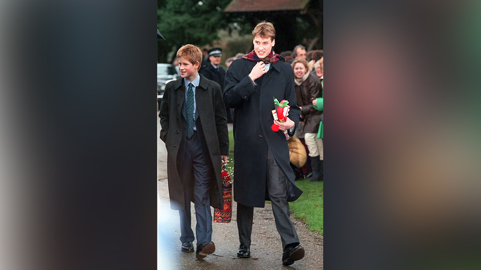 Prince William walking outside of church following Christmas Day service in December 1998.
