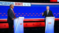 Biden con voz ronca Biden un comienzo titubeante frente a Trump en el primer debate de las elecciones presidenciales de 2024.