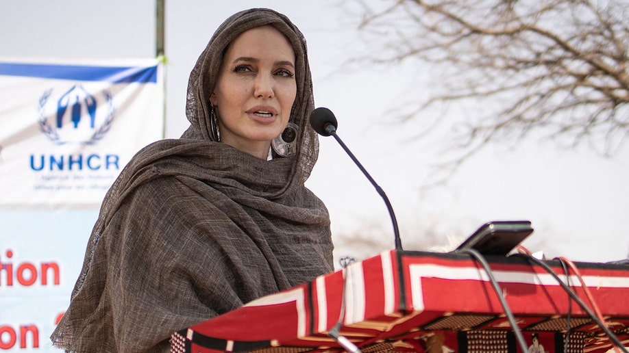 Angelina Jolie speaking at humanitarian event