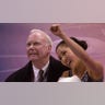 Michelle Kwan and Frank Carroll celebrate