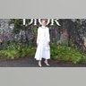 Geri Halliwell wore an all white ensemble to the Dior fashion show, and paired it with her Dior slingback heels.