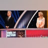 Pat Sajak and Vanna White playing "Wheel of Fortune"