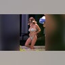 Swweney took advantage of her private pool, located on her new beachfront property.