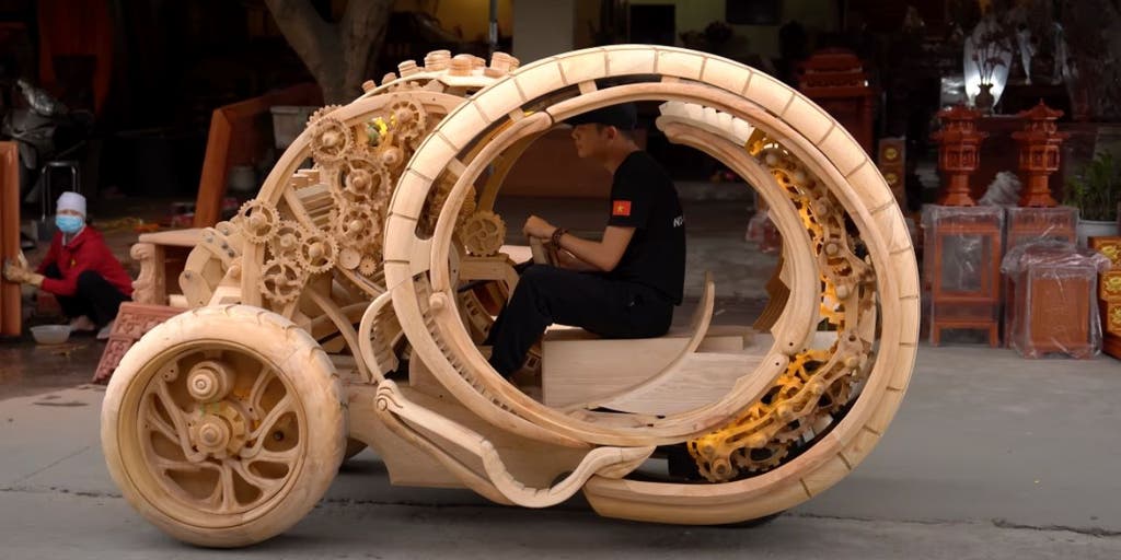 This wooden time machine on wheels is turning heads on the streets