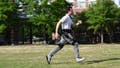 A man running while wearing an AI-powered exoskeleton (NCSU)