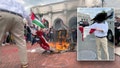 An unnamed man many are calling a hero rescued an American flag from burning at a pro-Hamas demonstration outside Union Station Wednesday, July 24. - Fox News
