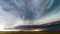 Derecho with dark storm clouds ahead of a line of severe thunderstorms near Broadus, Montana.