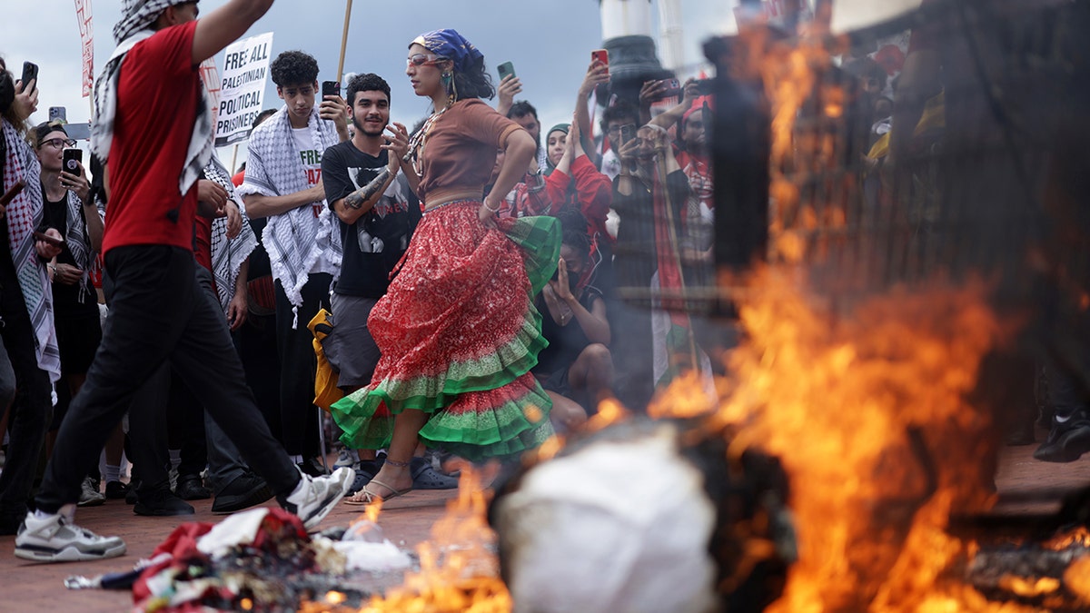 anti-Israel agitators burning flags
