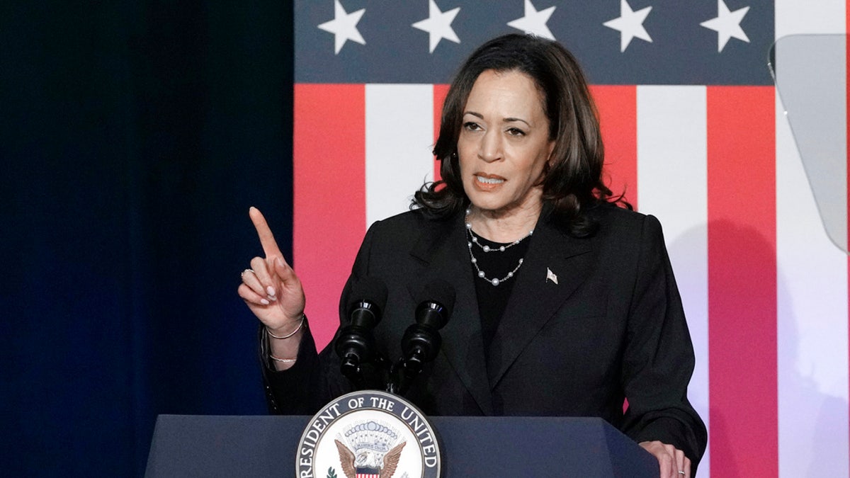 Vice President Kamala Harris speaks at a campaign event, Wednesday, in Kalamazoo, Mich.