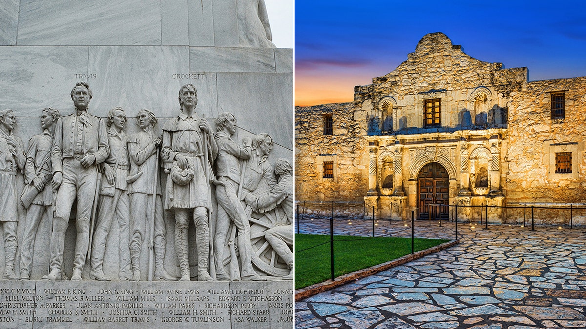 A statue honors those who lost their lives in the Battle of the Alamo, which fell to Mexican troops in 1836.
