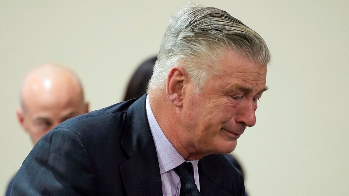 Actor Alec Baldwin reacts during his trial for involuntary manslaughter