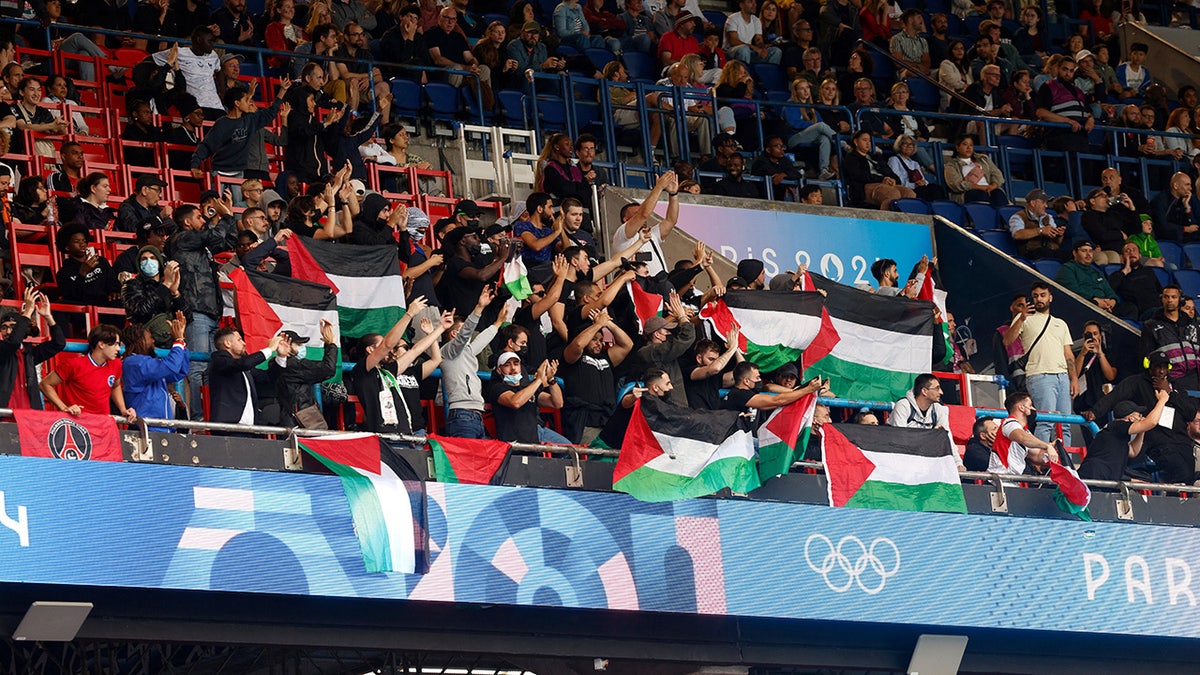 Anti-Israeli protesters in the stands