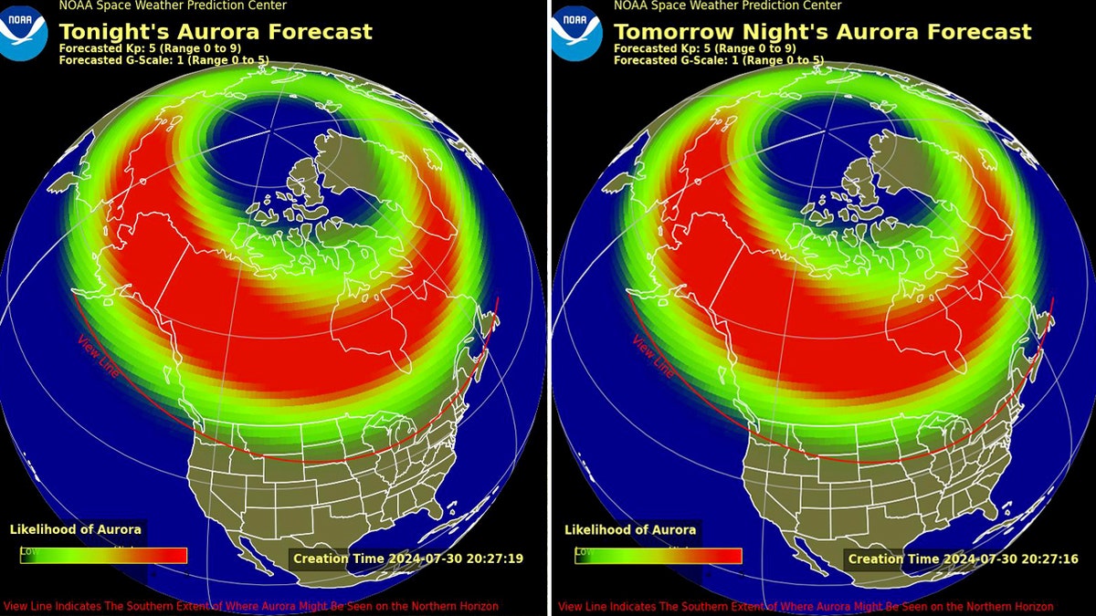 Aurora Borealis forecast for the next two days