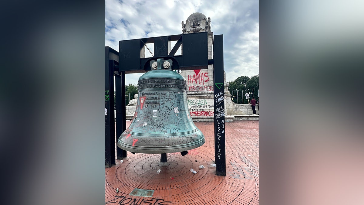 Pro-Hamas protesters vandalized a bell at Union Station on Wednesday.?