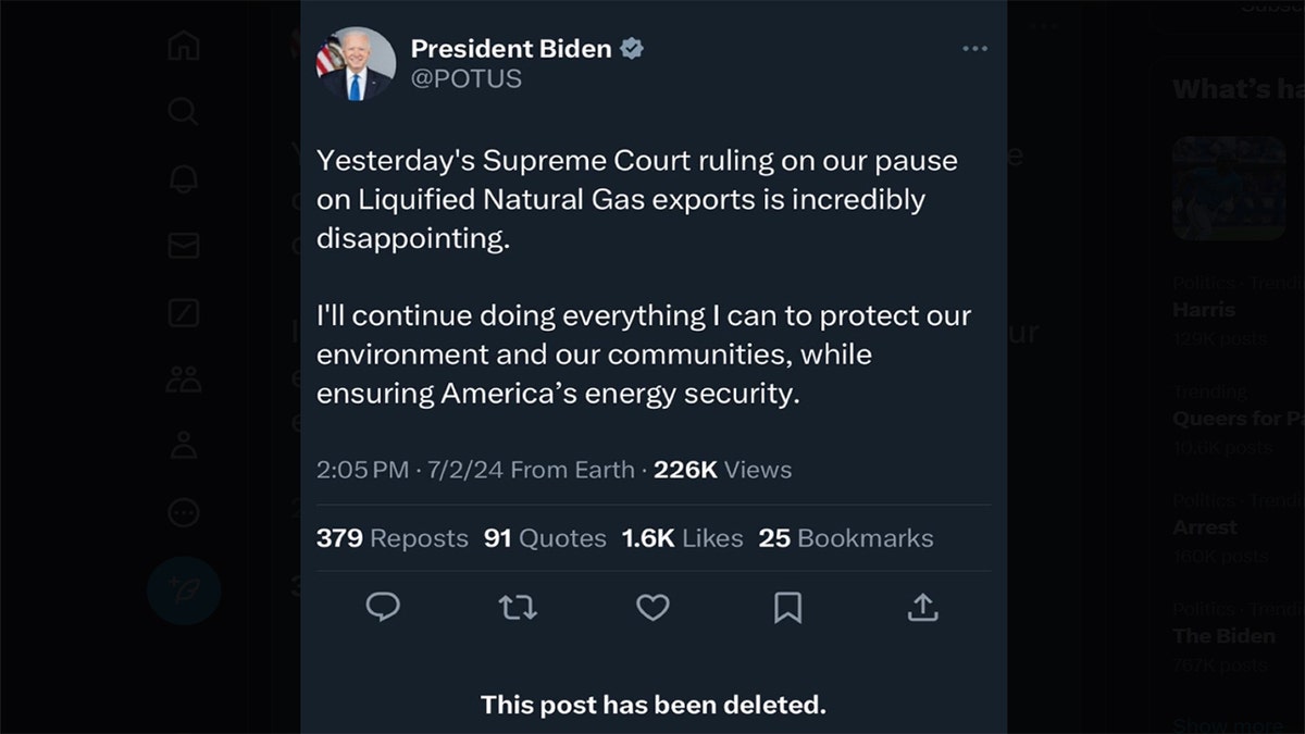 Deleted Biden X post