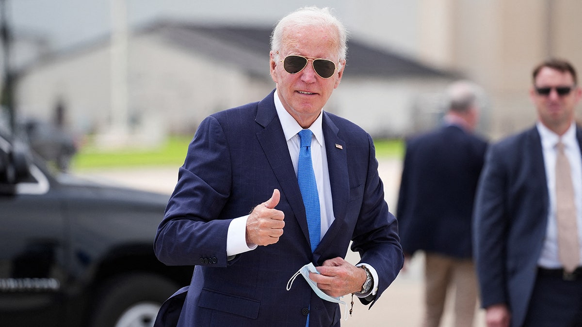 Joe Biden with sunglasses on after dropping out of the 2024 election