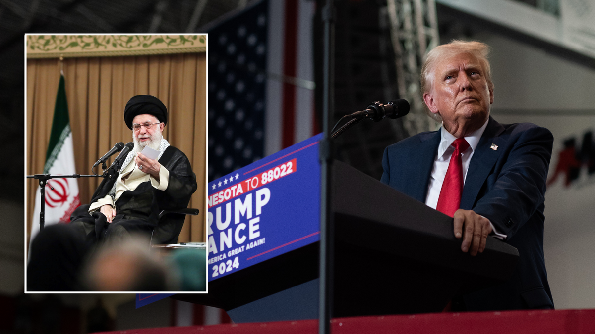 Split image of ayatollah and trump
