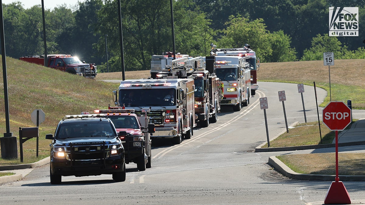 Firetrucks make their way to Corey Comperatore’s funeral at Cabot United Methodist Church