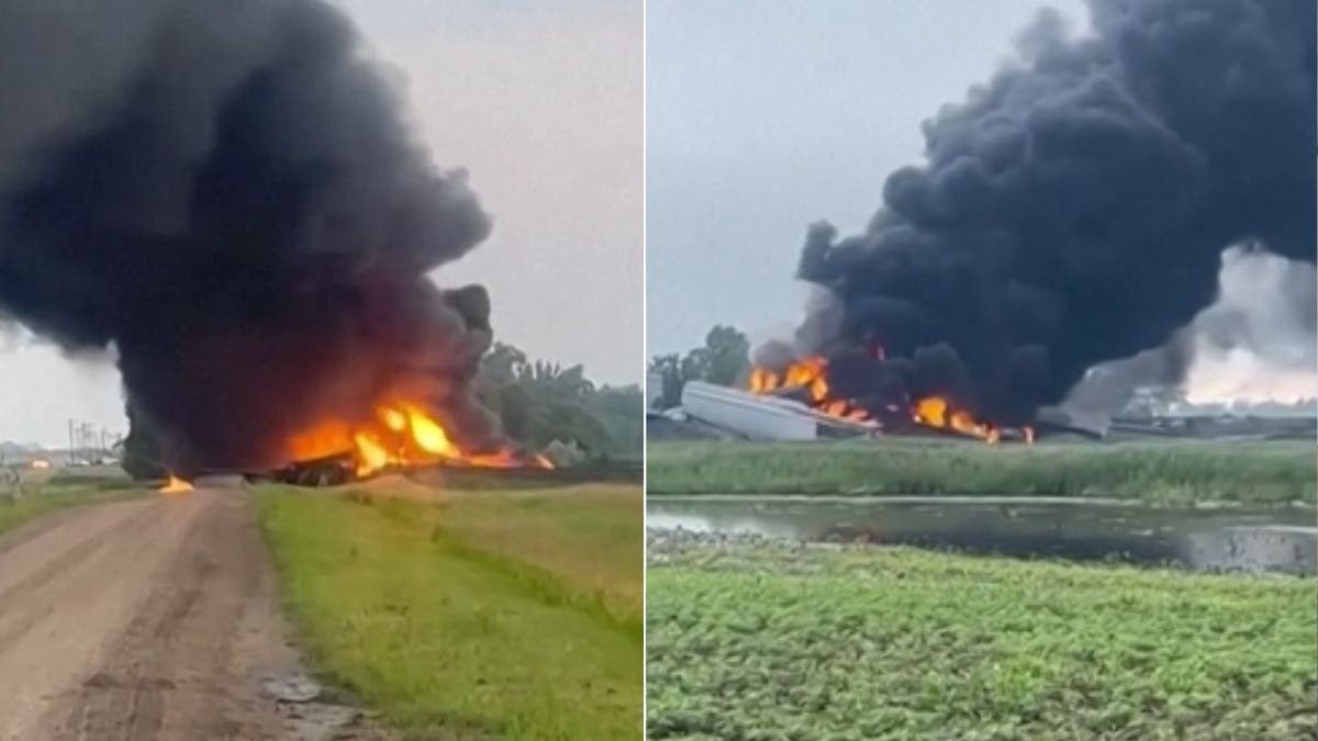 Collage of a train derailment North Dakota