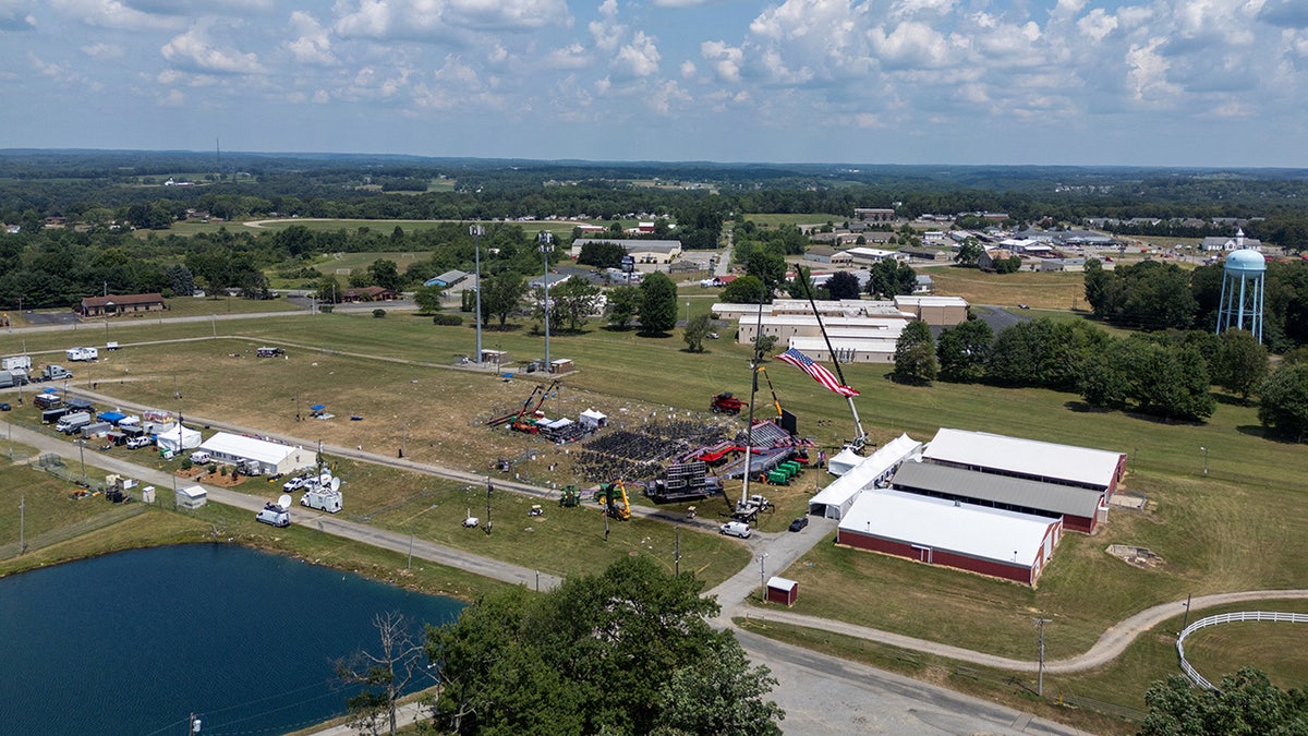 A drone view shows the site during the police investigation into gunfire at a campaign rally of Republican presidential candidate and former U.S. President Donald Trump