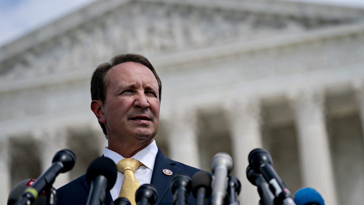 Jeff Landry speaks to media in front of Supreme Court in Washington, DC