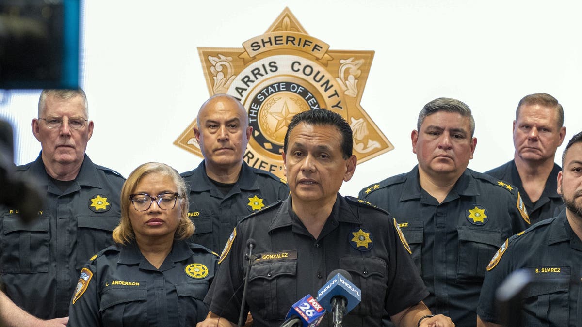 Sheriff Gonzalez holds a press conference flanked by deputies