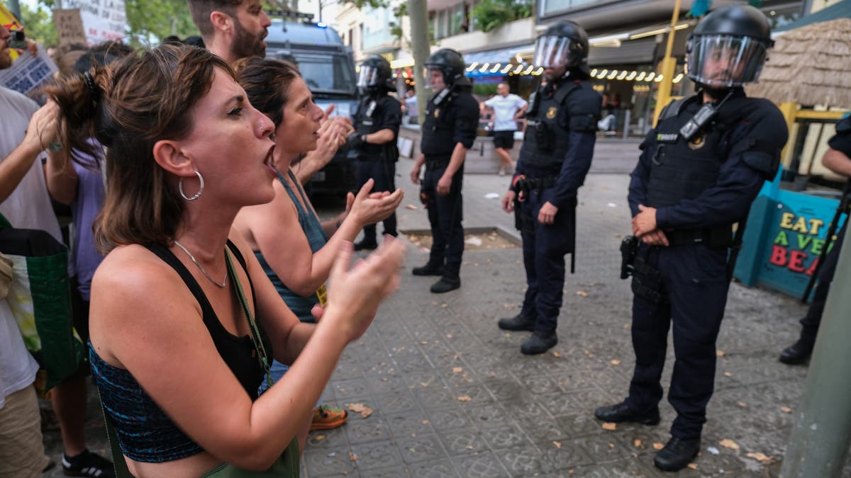 protesting outside in Barcelona