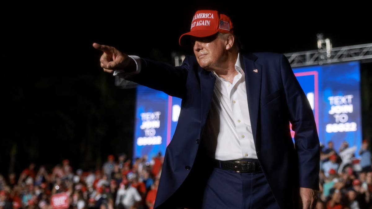 DORAL, FLORIDA - JULY 09: Former U.S. President Donald Trump leaves after speaking at a campaign rally at the Trump National Doral Golf Club on July 09, 2024 in Doral, Florida. Trump continues to campaign across the country.?