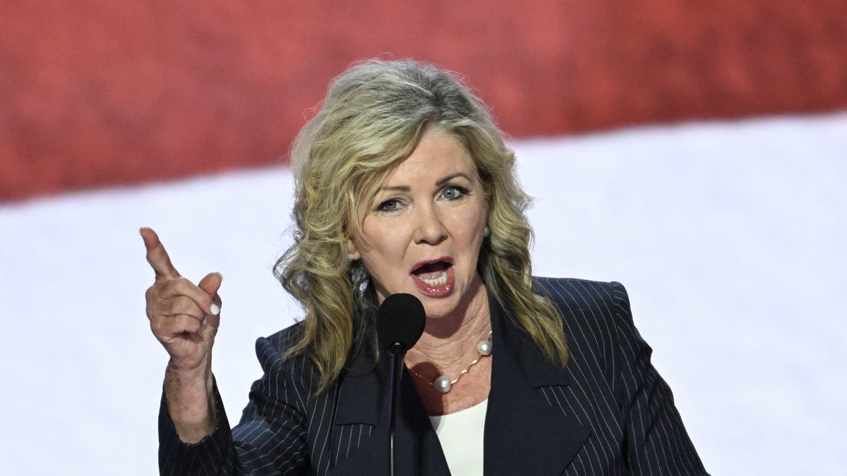 US Senator Marsha Blackburn, Republican of Tennessee, speaks during the first day of the 2024 Republican National Convention at the Fiserv Forum in Milwaukee, Wisconsin, July 15, 2024.