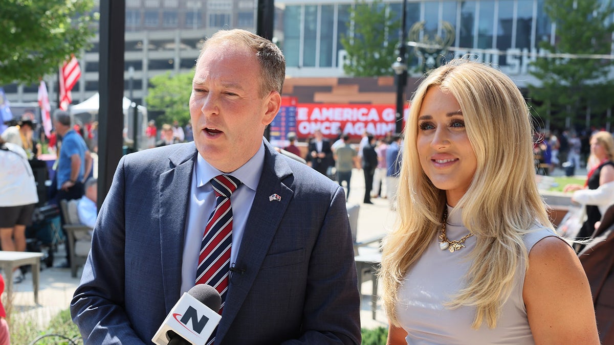 Riley Gaines with Lee Zeldin outside the RNC arena