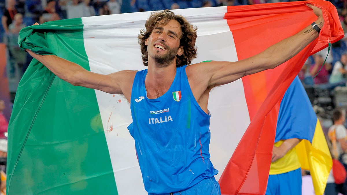 Gianmarco Tamberi celebrates victory