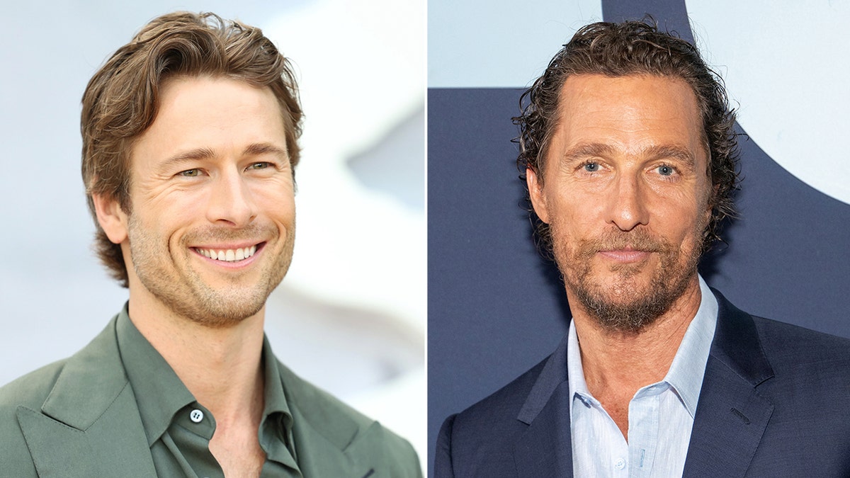 Side by side photos of Glen Powell and Matthew McConaughey