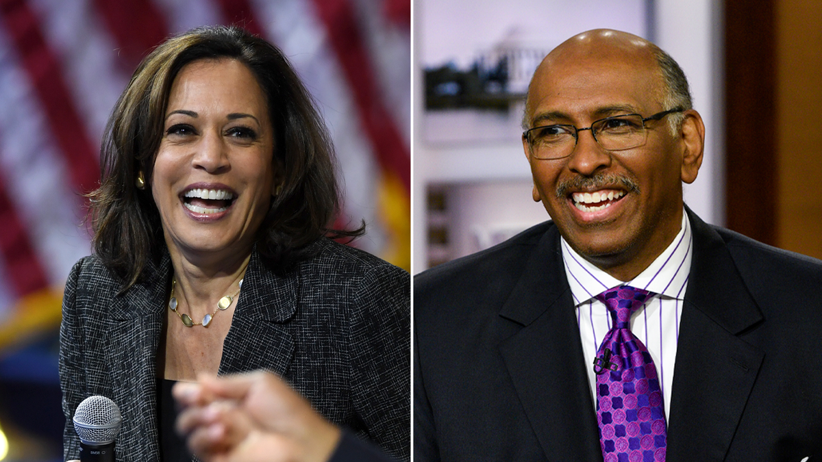 Photos of Kamala Harris and Michael Steele arranged side by side.