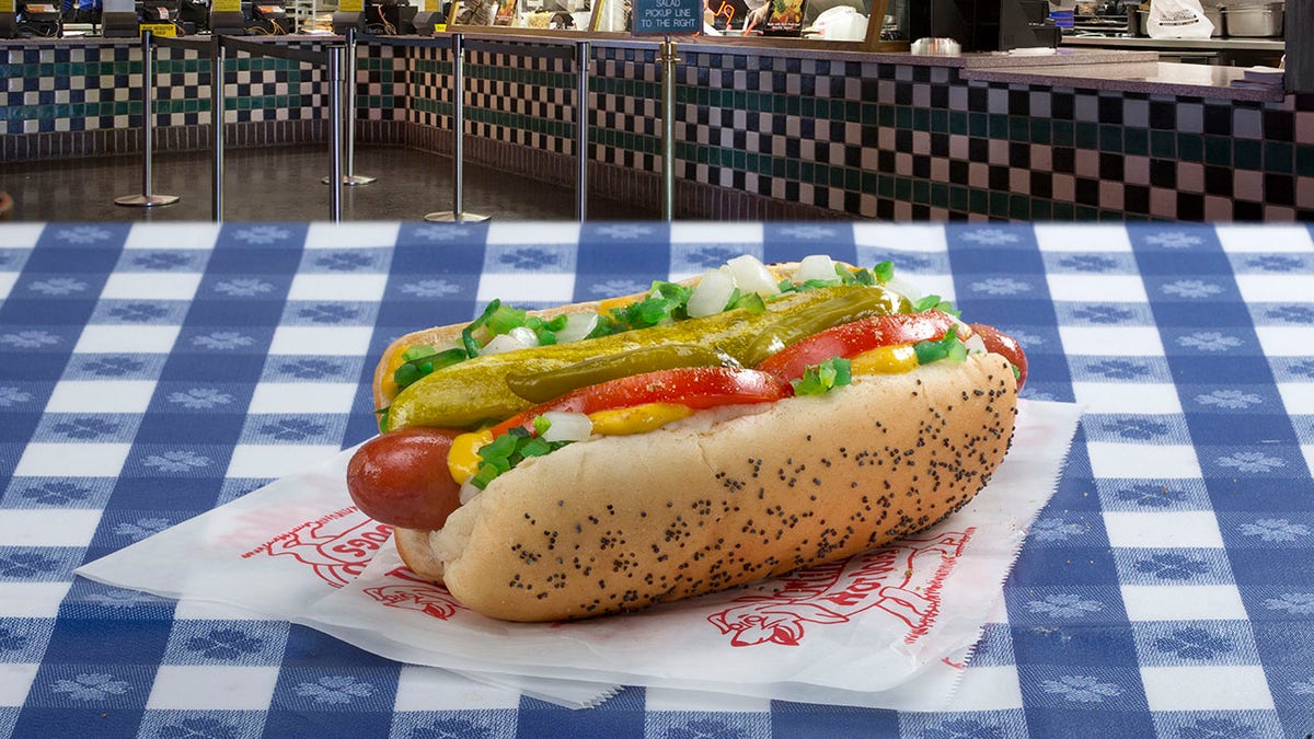 A Chicago-style dog from Portillo's.