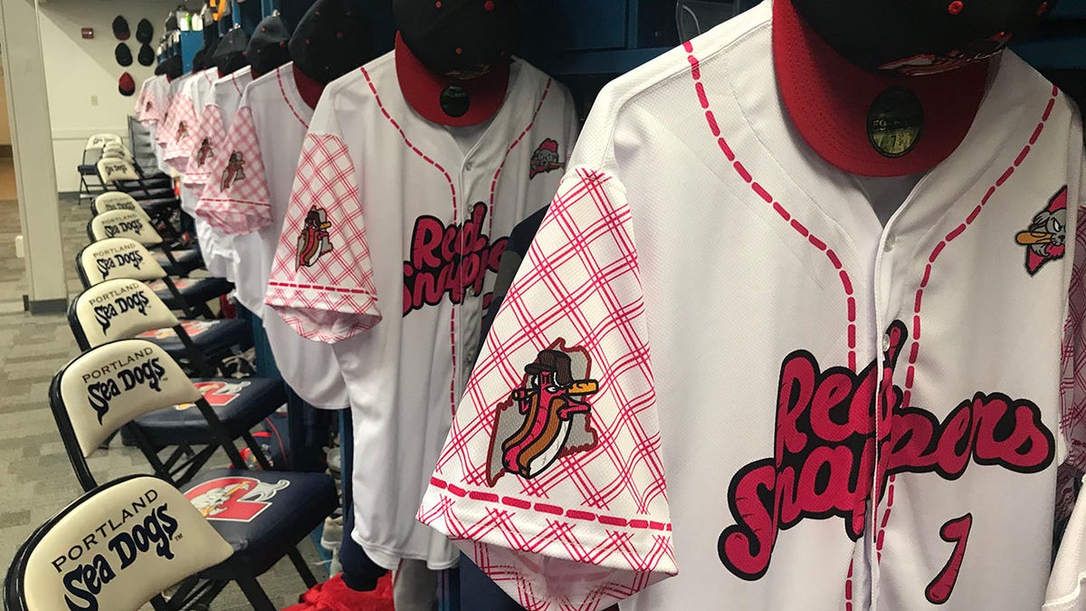 Maine Red Snappers jerseys hanging.