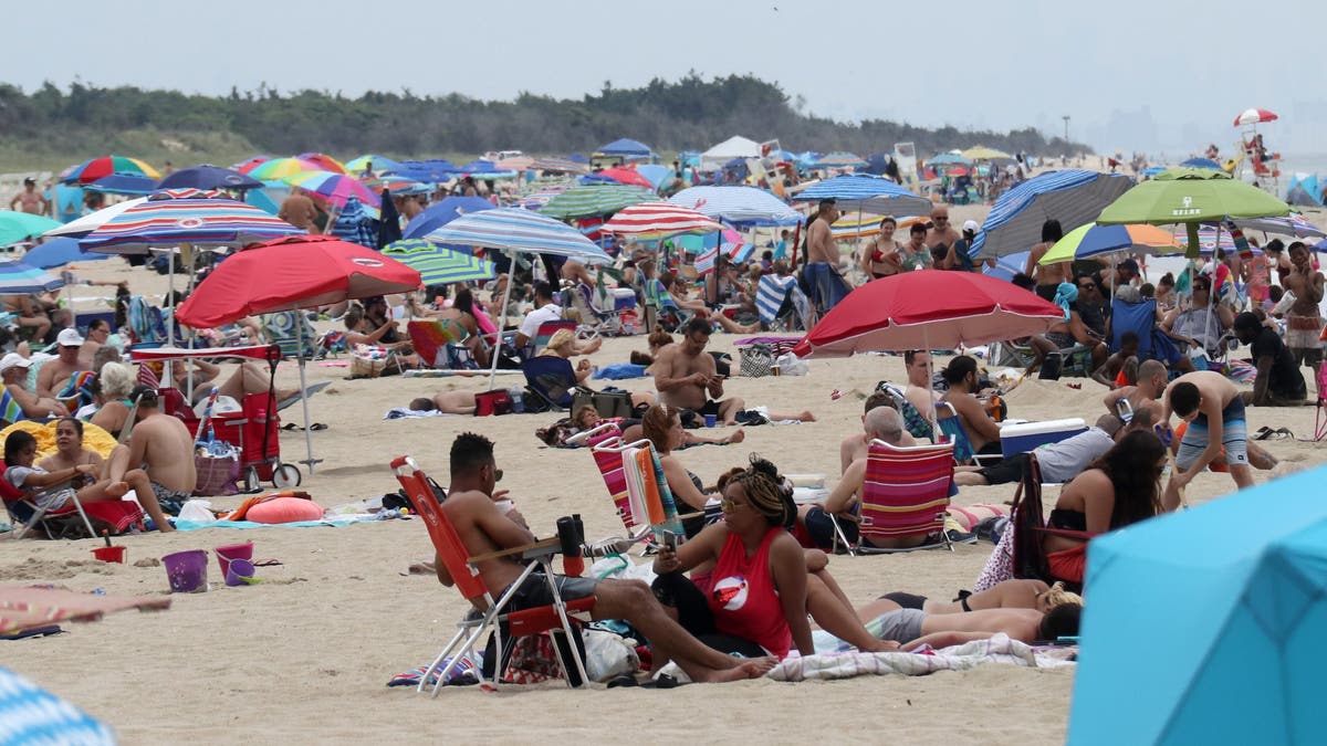 Beachgoers at a beach on the Jersey Shore
