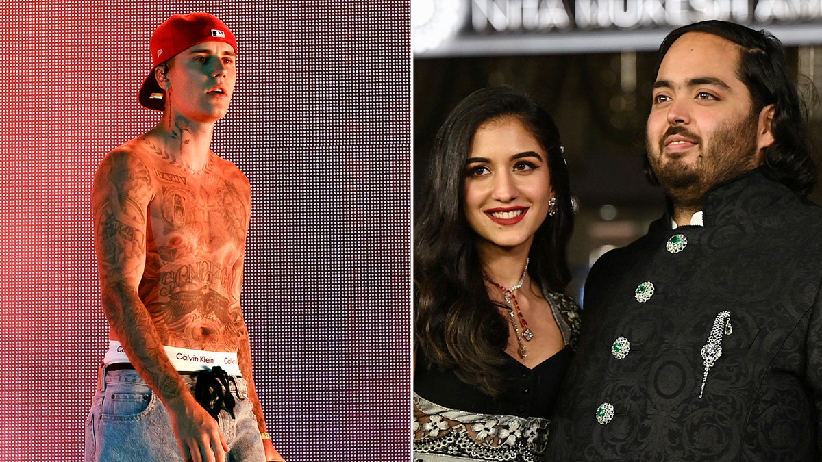 Fotos lado a lado de Justin Bieber y Anant Ambani y Radhika Merchant