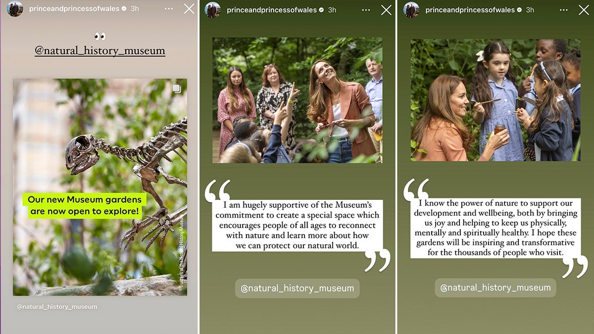 Side by side photos of Kate Middleton's instagram stories about the natural history museum