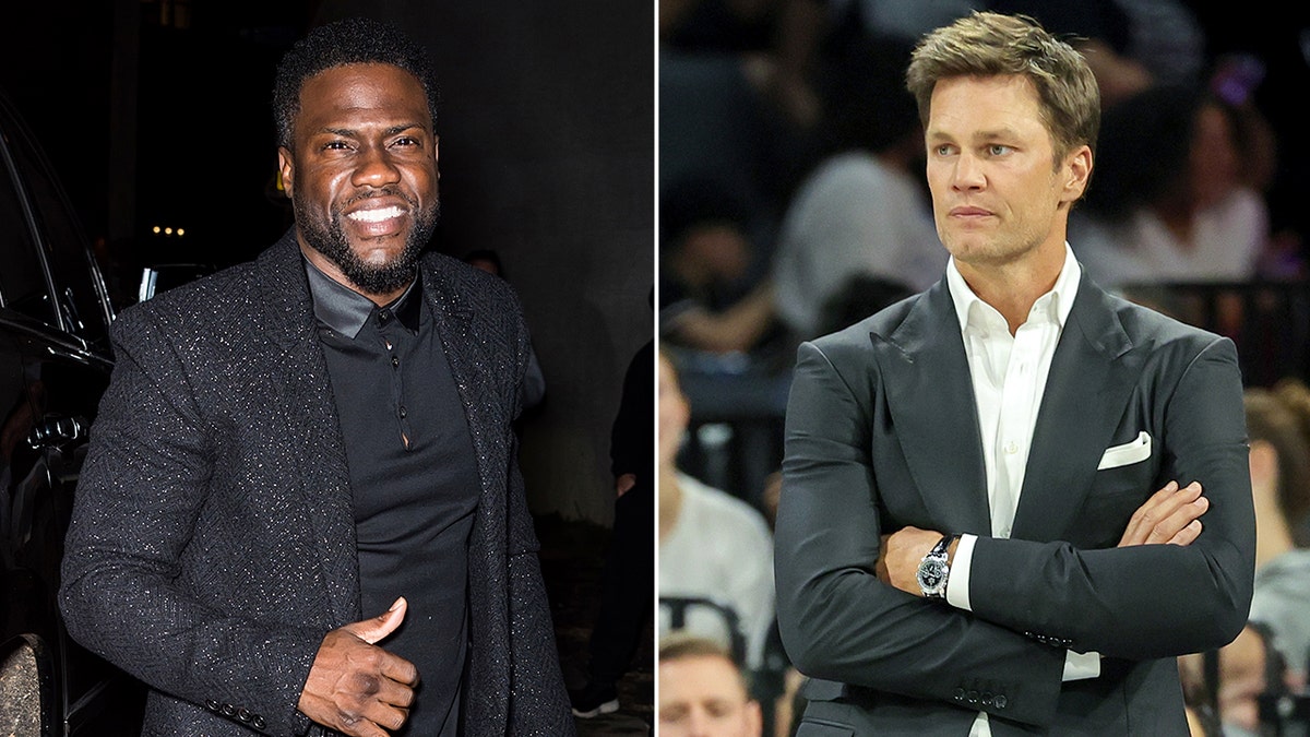 Fotos lado a lado de Kevin Hart y Tom Brady