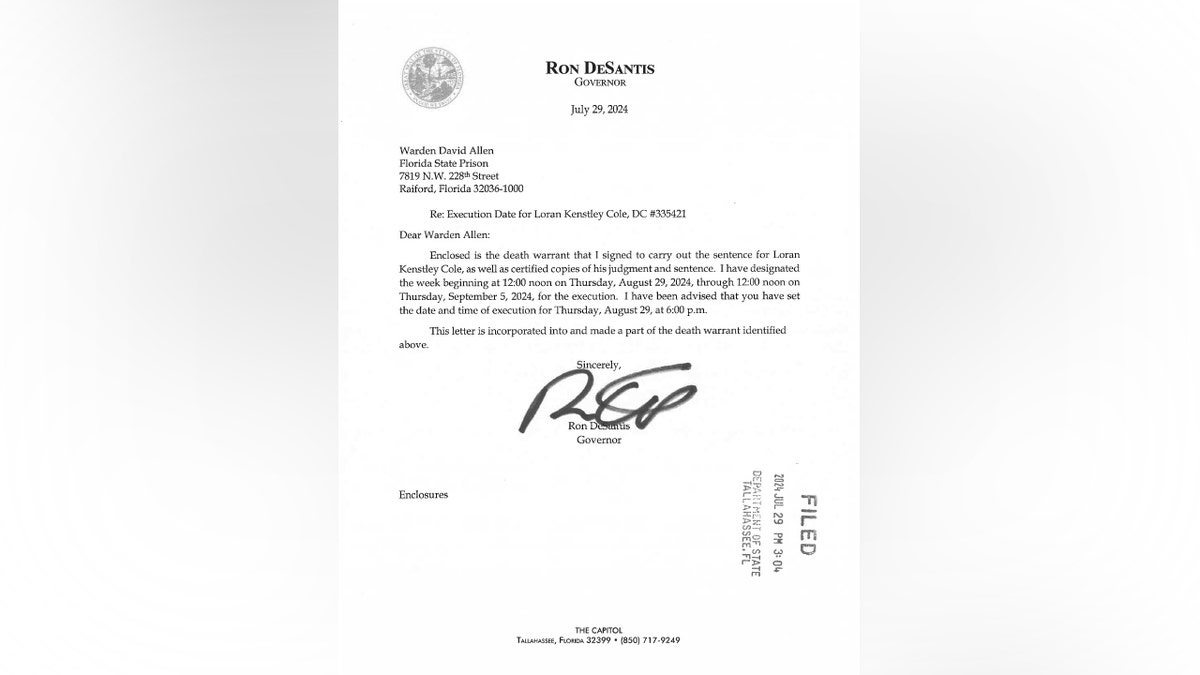 Letter from Governor DeSantis for lethal injection