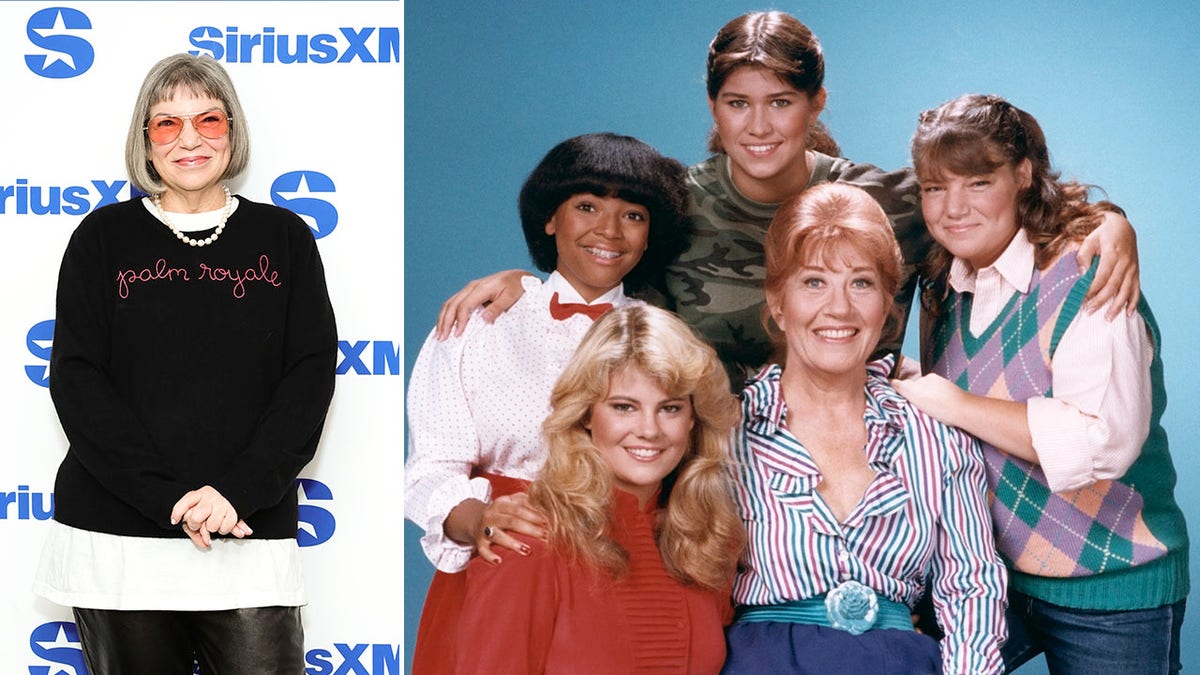 Mindy Cohn side by side photo of the Facts of Life Cast, Kim Fields, Nancy McKeon, Lisa Whelchel, Charlotte Rae, and Mindy Cohn
