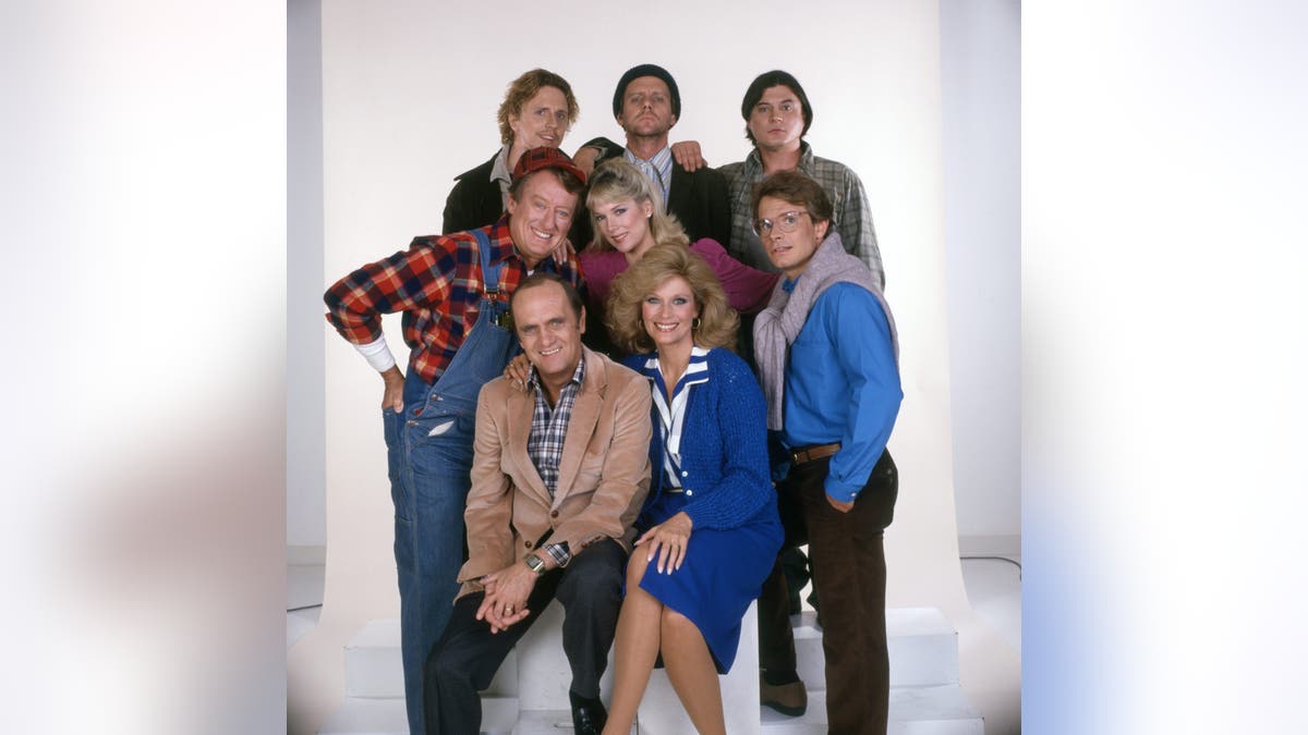 John Volstad (as second Darryl), William Sanderson (as Larry), Tony Papenfus (as first Darryl). Middle row from left Tom Poston (as George Utley), Julia Duffy (as Stephanie Vanderkellen), Peter Scolari (as Michael Harris), Front row from left is Bob Newhart (as Dick Loudon), Mary Frann (as Joanna Loudon).