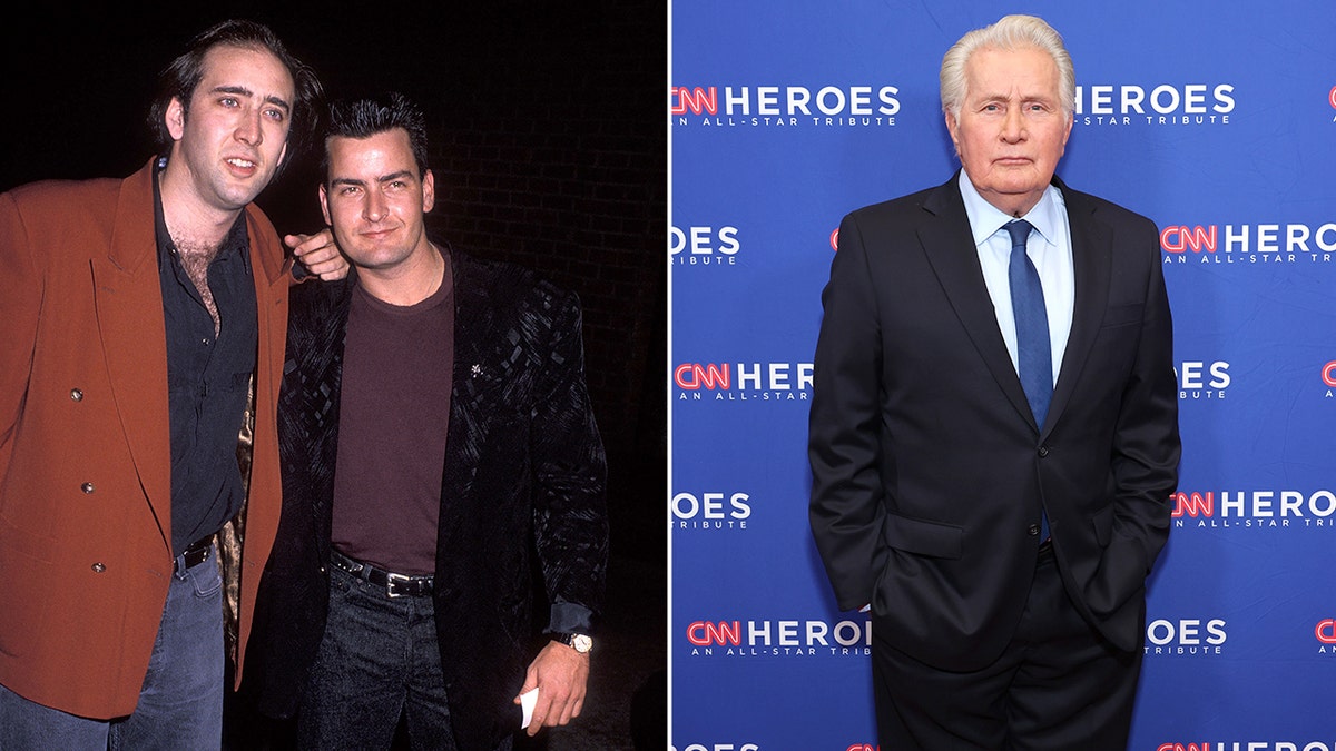Side by side pictures of Nicolas Cage and Charlie Sheen and Martin Sheen